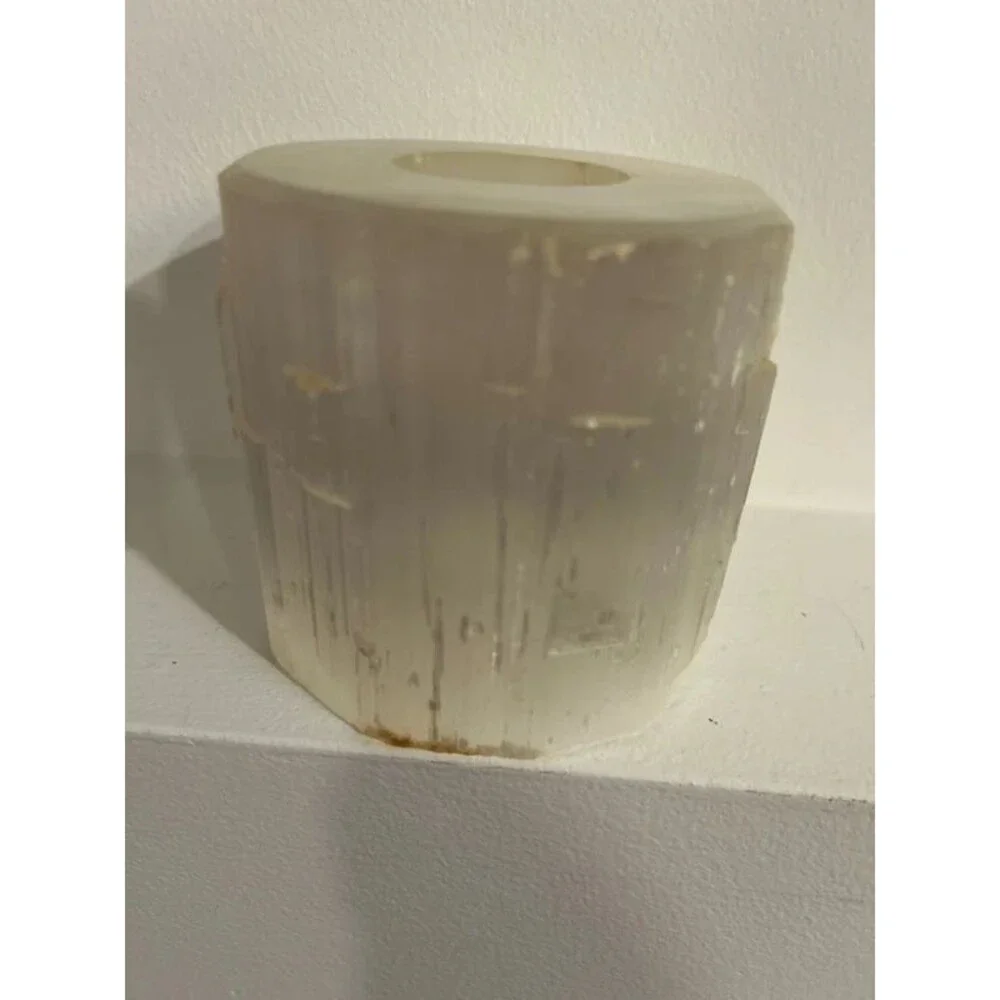 Cylindrical selenite crystal tealight candle holder “4